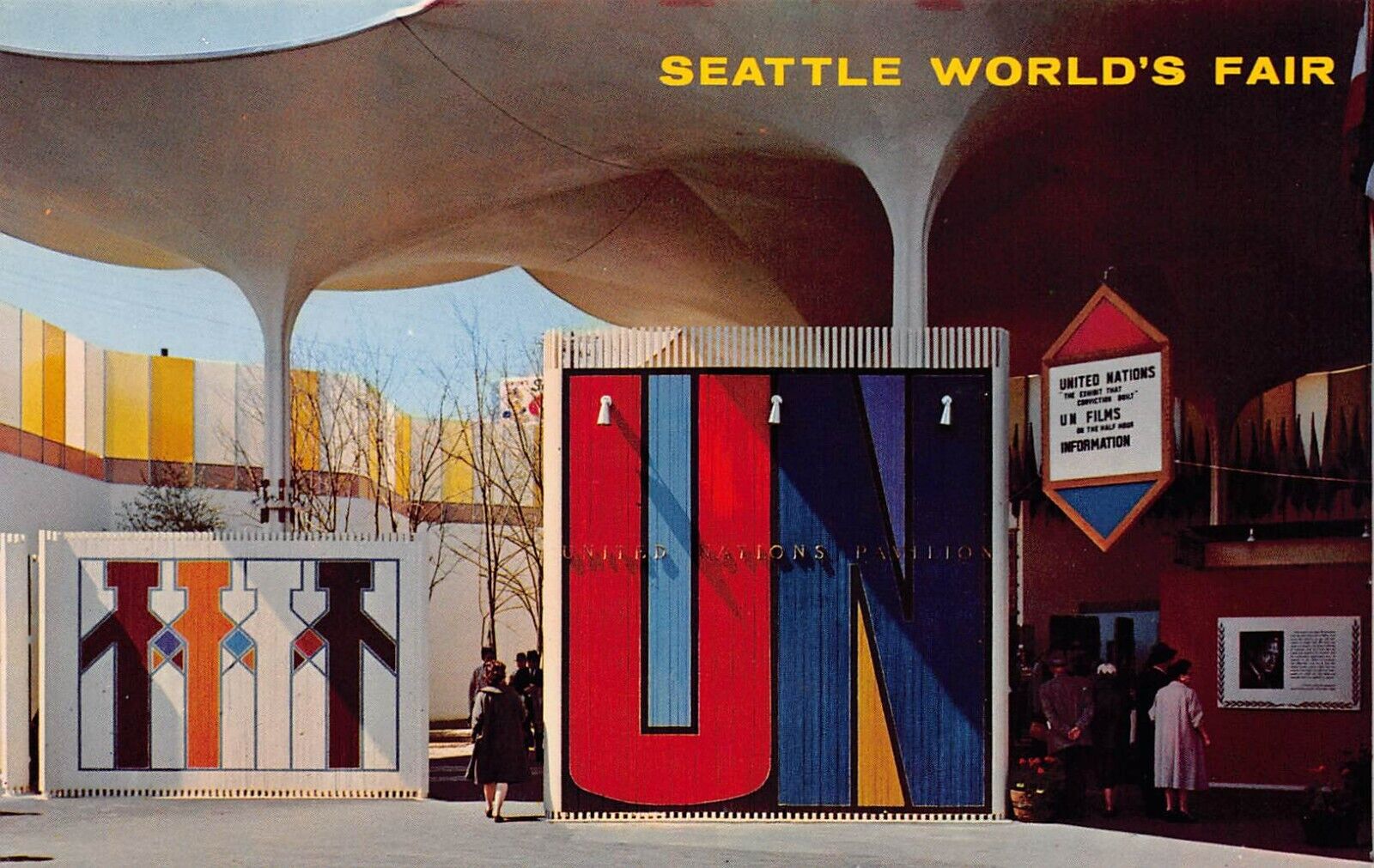 Seattle WA Washington Downtown 1960s Worlds Fair United Nations Vtg Postcard O7