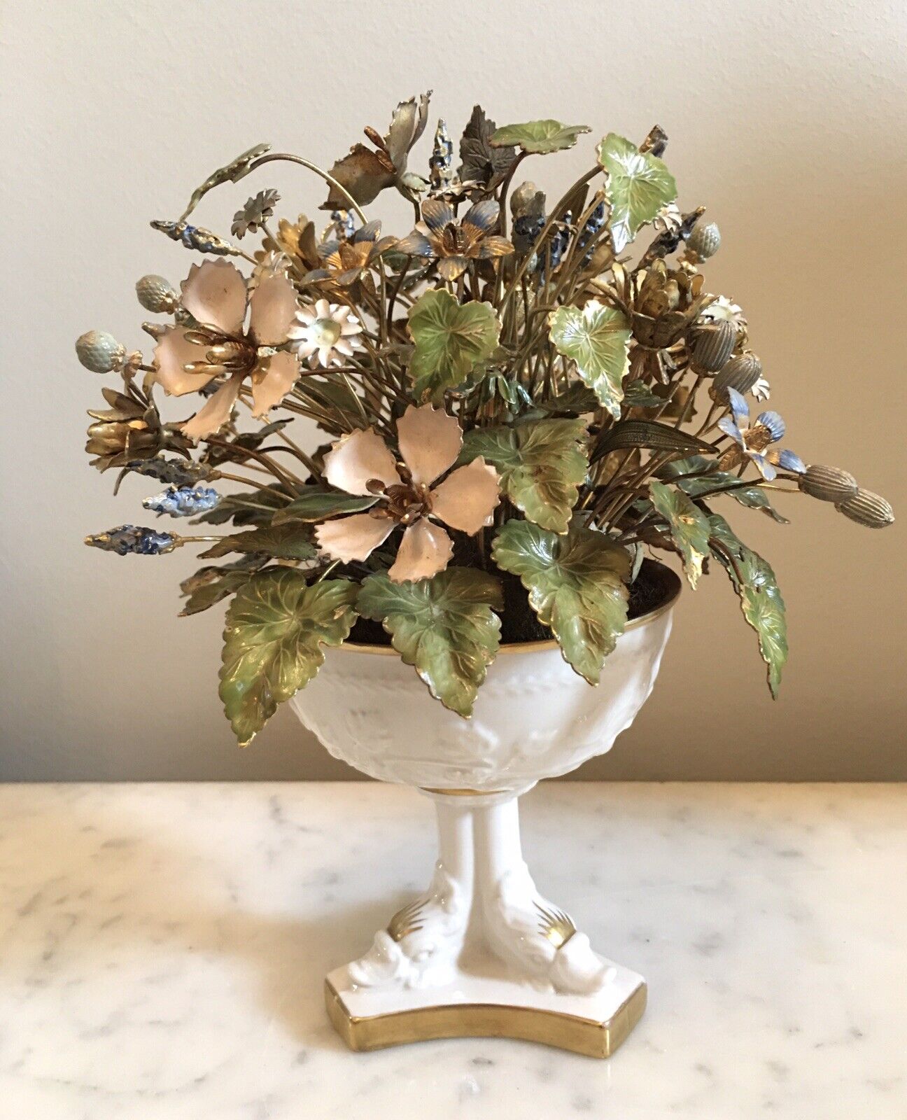 Jane Hutcheson, Gorham Fleurs des Siecles Metal Flowers Mottahedeh Porcelain Pot