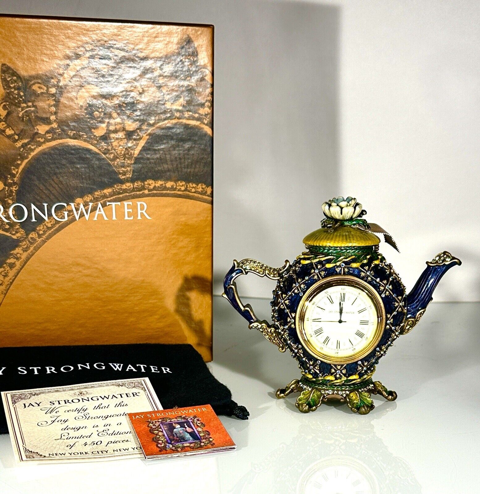 Jay Strongwater Limited Edition Teapot Clock - NIB w Tags Retail $895