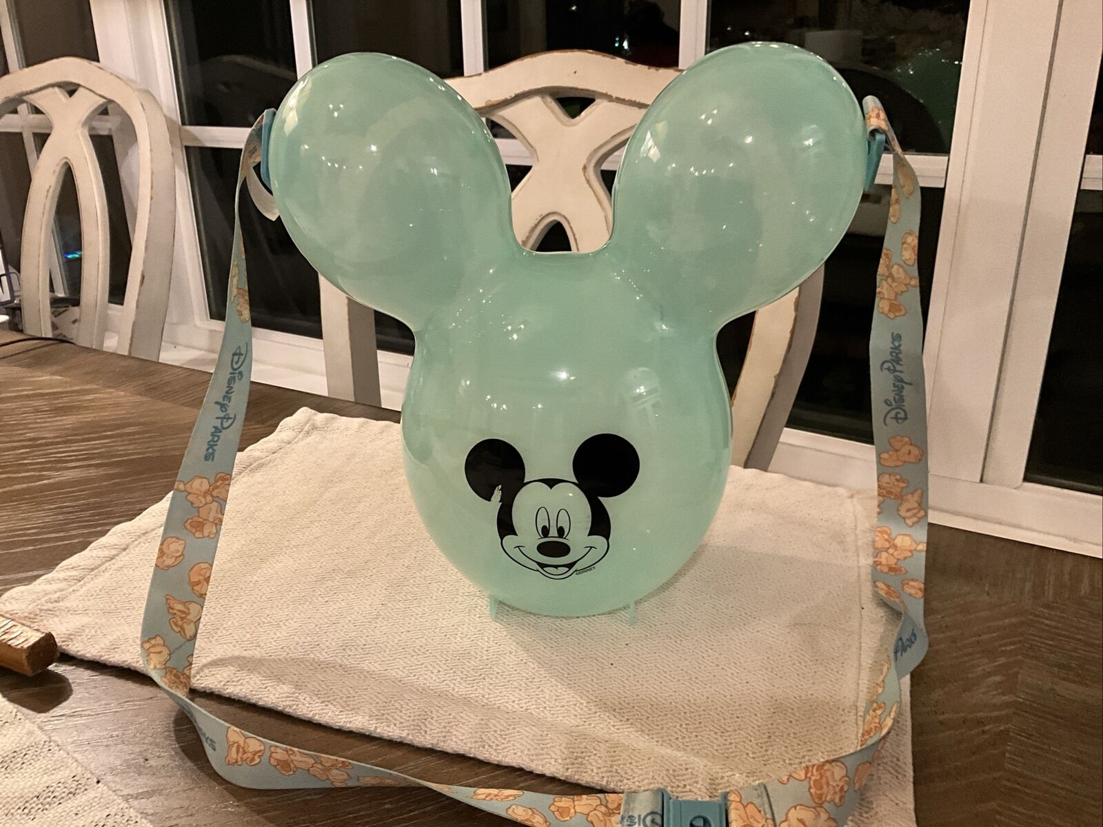 Vintage Disney Parks  Aqua Popcorn Bucket Souvenir-Mickey Mouse Ears Balloon