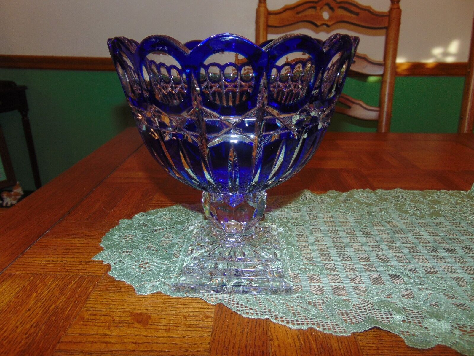 Stunning Shannon Crystal Blue Bohemian Cut To Clear Compote