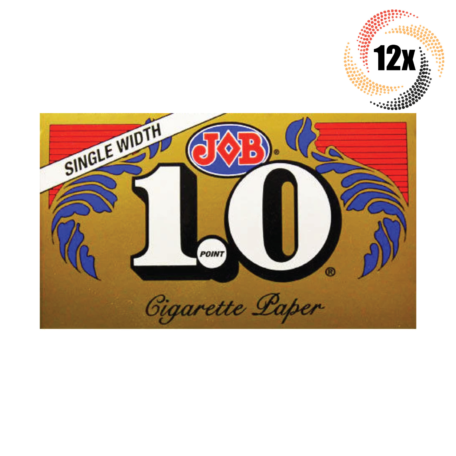 12x Packs Job Gold Single Wide 1.0 | 32 Papers Per Pack | + 2 Free Rolling Tubes