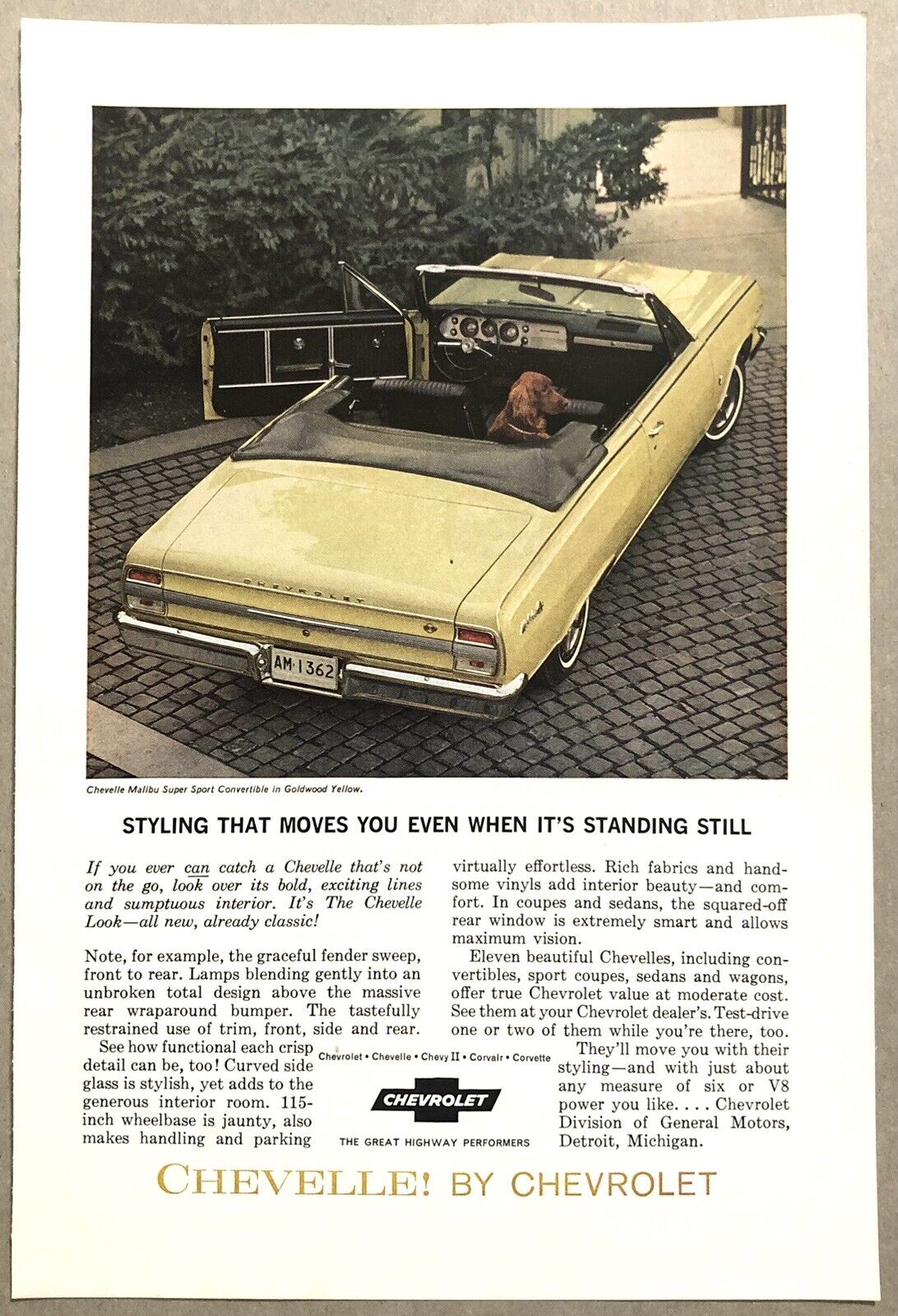 Vintage 1964 Original Print Ad Full Page - Chevrolet Chevelle Moves You