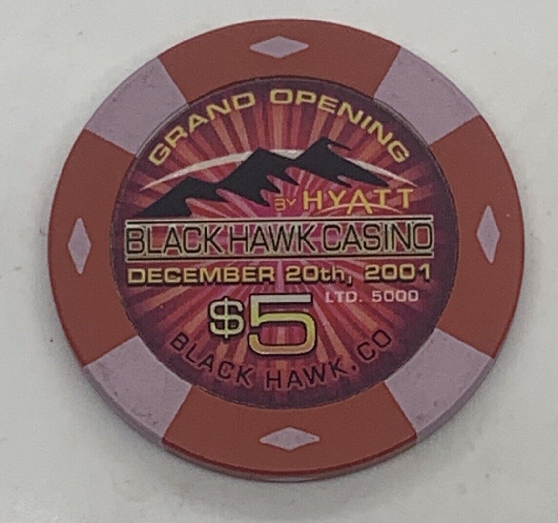 Blackhawk by Hyatt $5 Casino Chip Black Hawk Colorado CO Grand Opening 2001