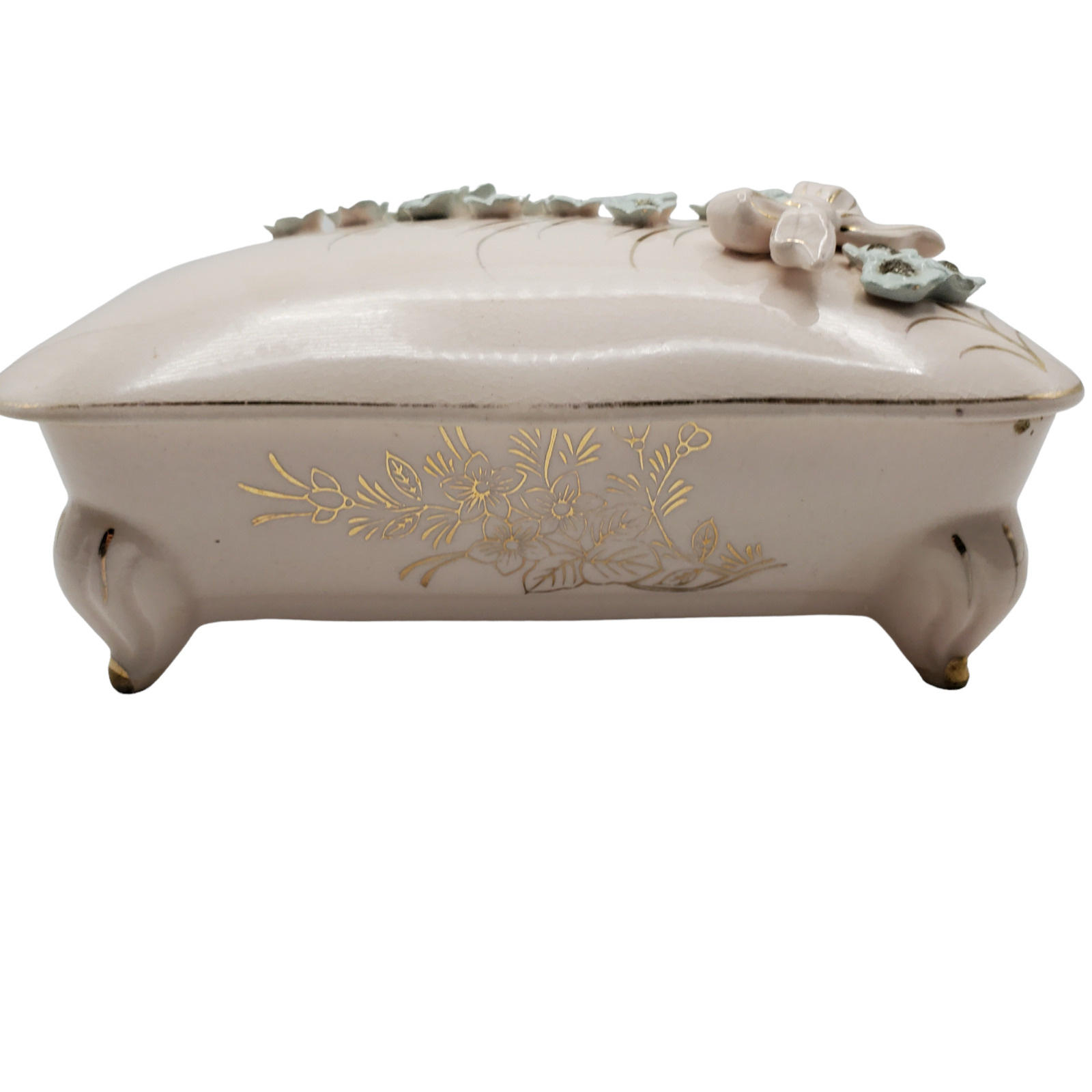 Vintage Thames Pink Hand Painted Vanity Trinket Jewelry Box Lidded Porcelain