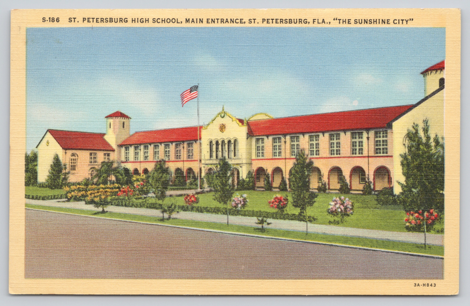 Postcard St. Petersburg, Florida, St. Petersburg High School Main Entrance A560