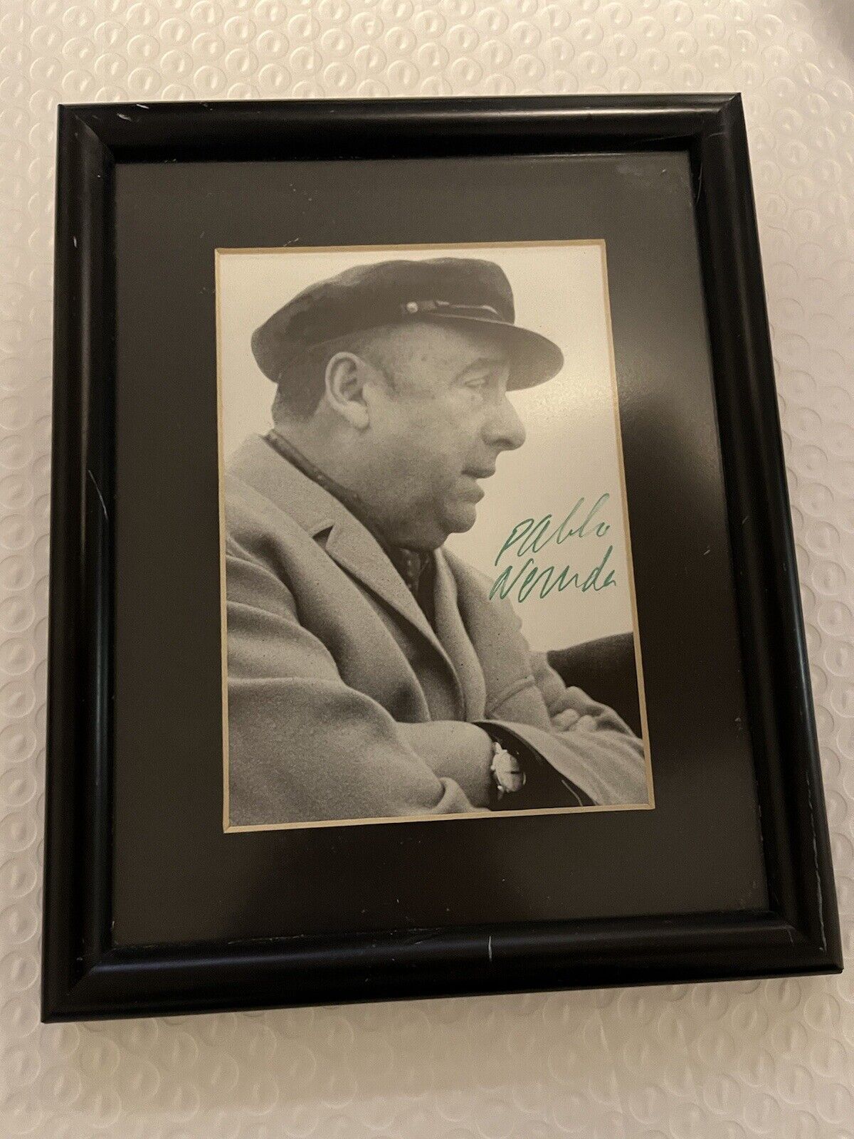 Vintage Pablo Neruda Black And White Framed Photo Picture Hand Signed Autograph