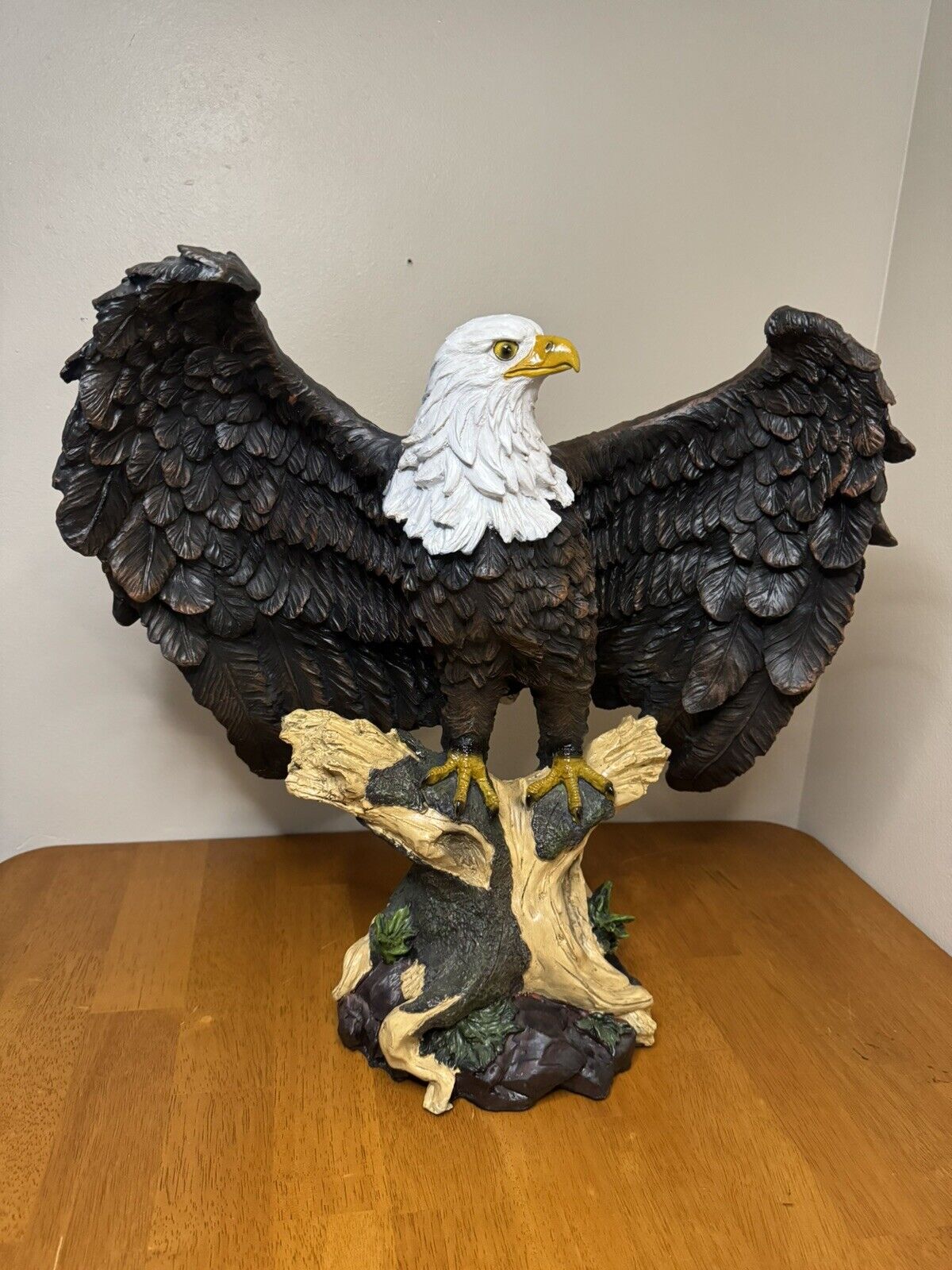 Bald Eagle Statue 18” High Perching On Branch Home Garden Figurine Composite