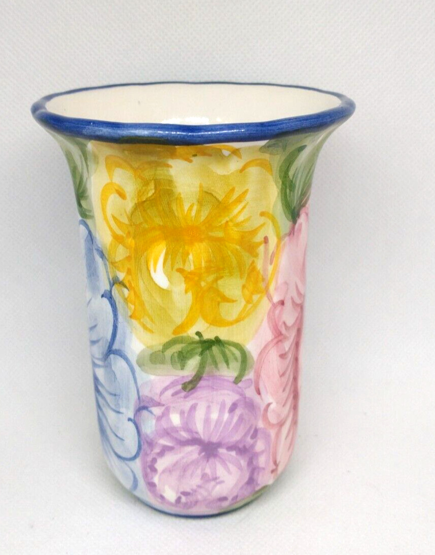 Vintage Vestal Hand Painted Portugese Ceramic Glossy Floral Vase