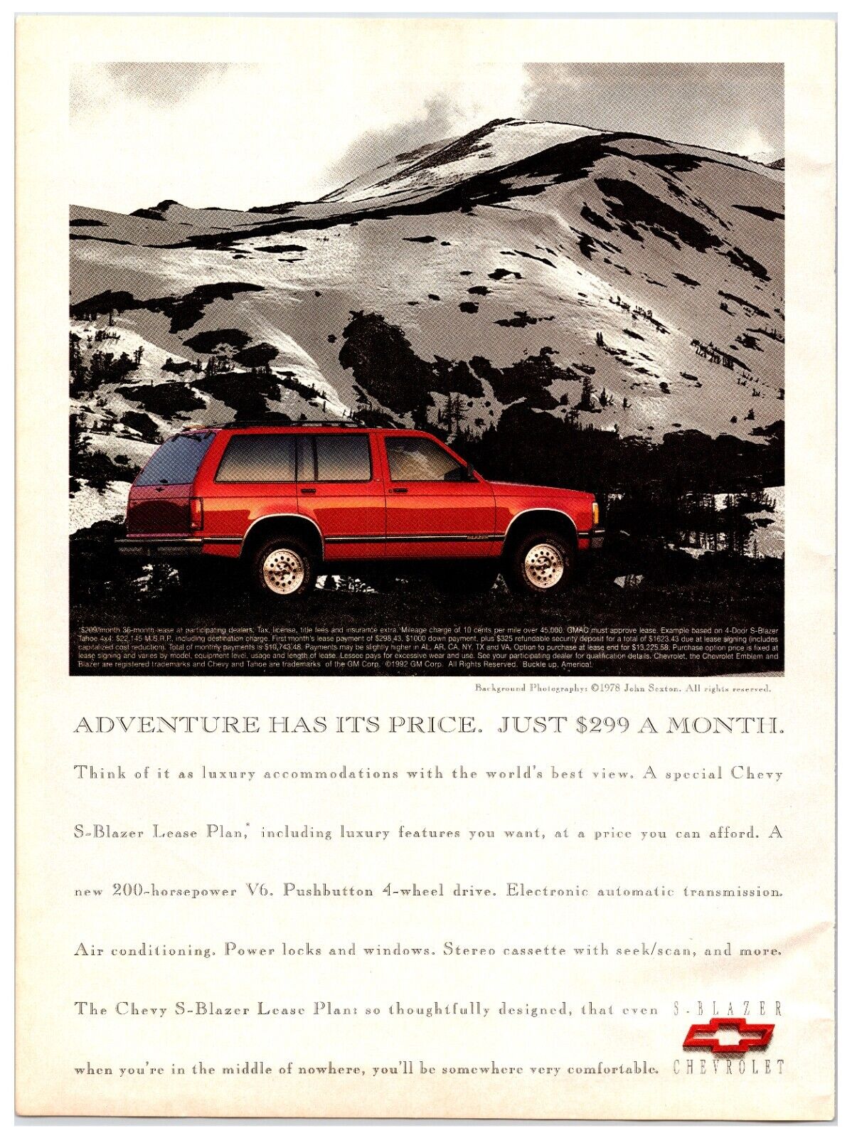 Original 1992 Chevy Blazer Truck - Original Print Advertisement (11 x 8)