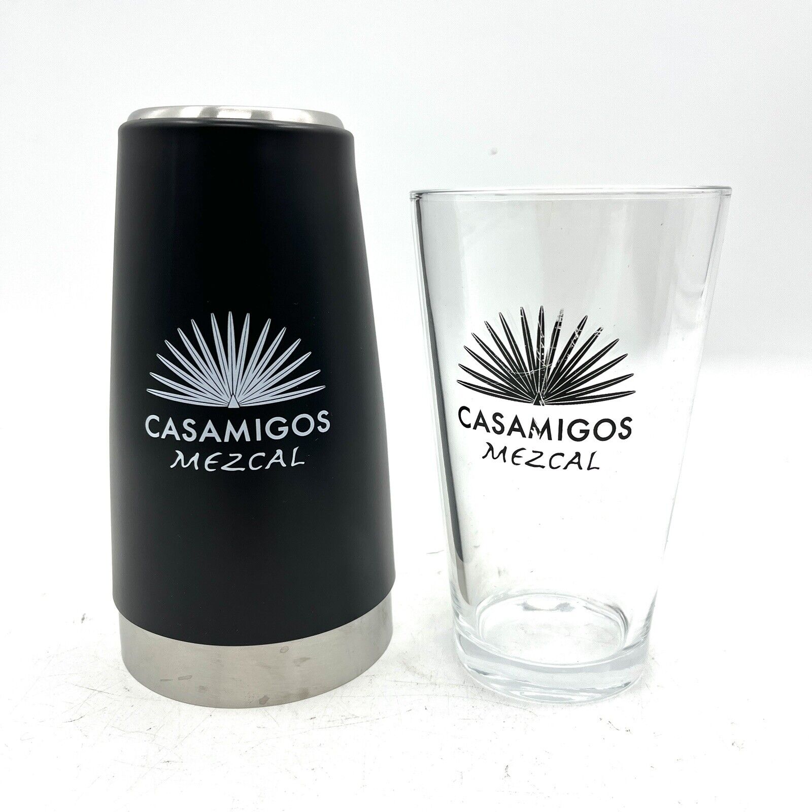 Casamigos Mezcal Metal & Glass Cocktail Shaker Set Agave Logo