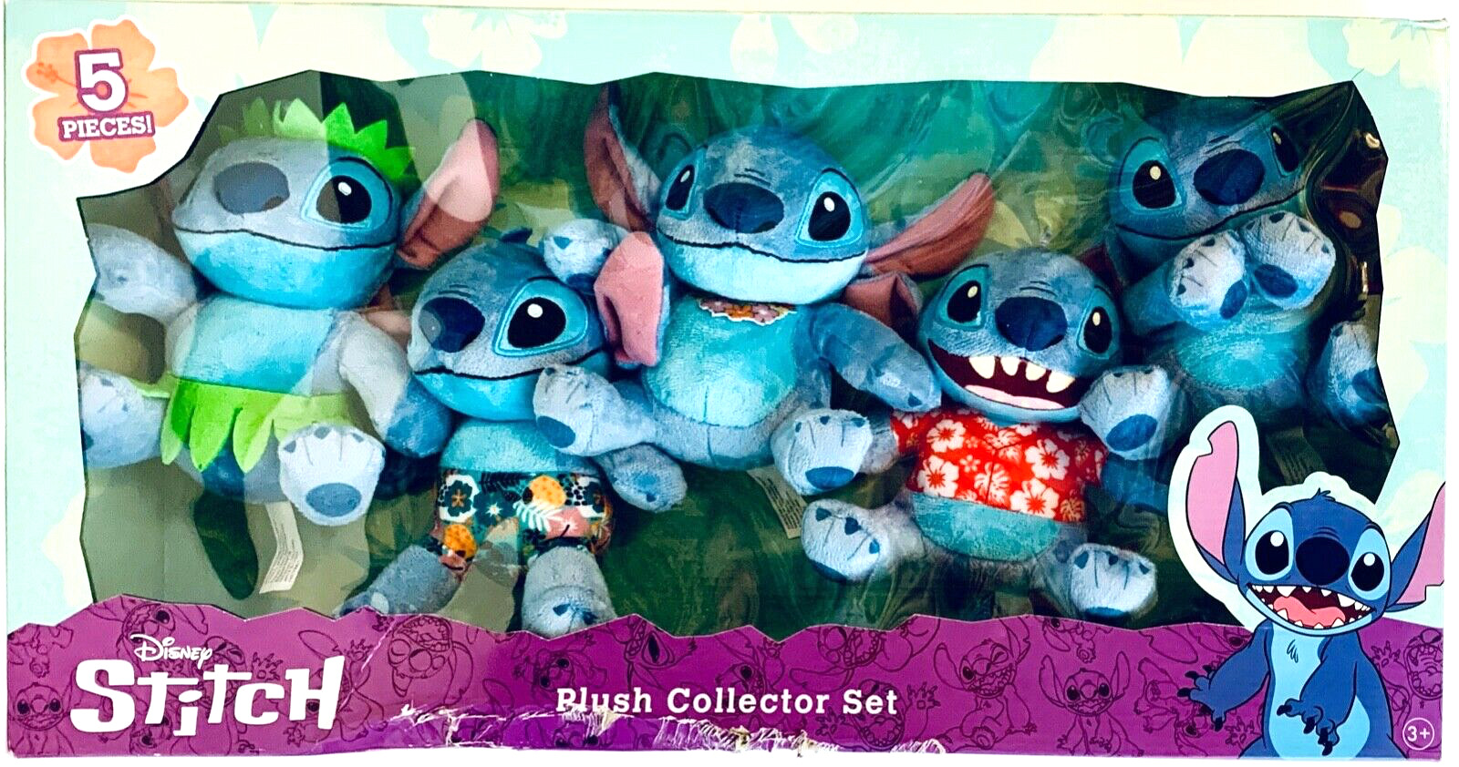 Just Play Disney Stitch Hawaiian Inspired 5 Pc Plush Collector Set Damaged Box