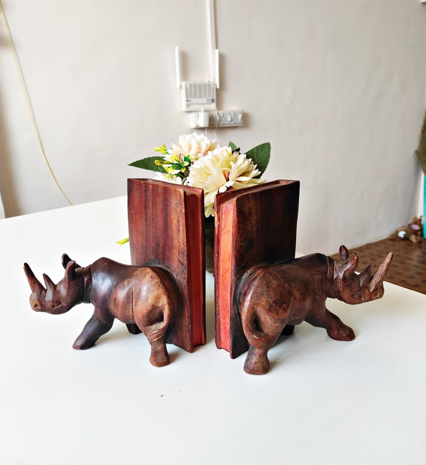 1950 Vintage Rhino Wooden Bookends Pair made in Rosewood