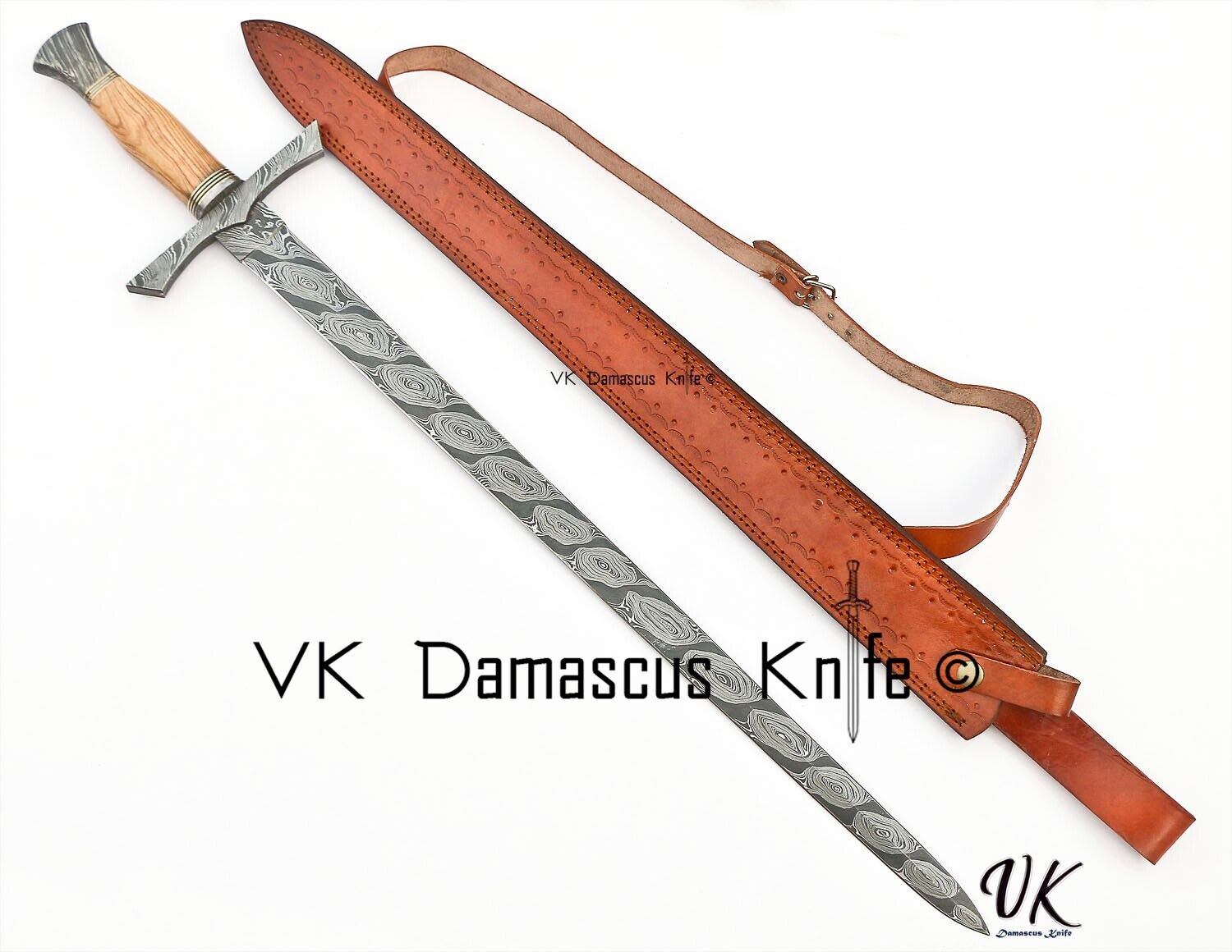 CUSTOM HANDMADE DAMASCUS VIKING SWORD BATTLE READY - DAMASCUS SWORD FULL TANG