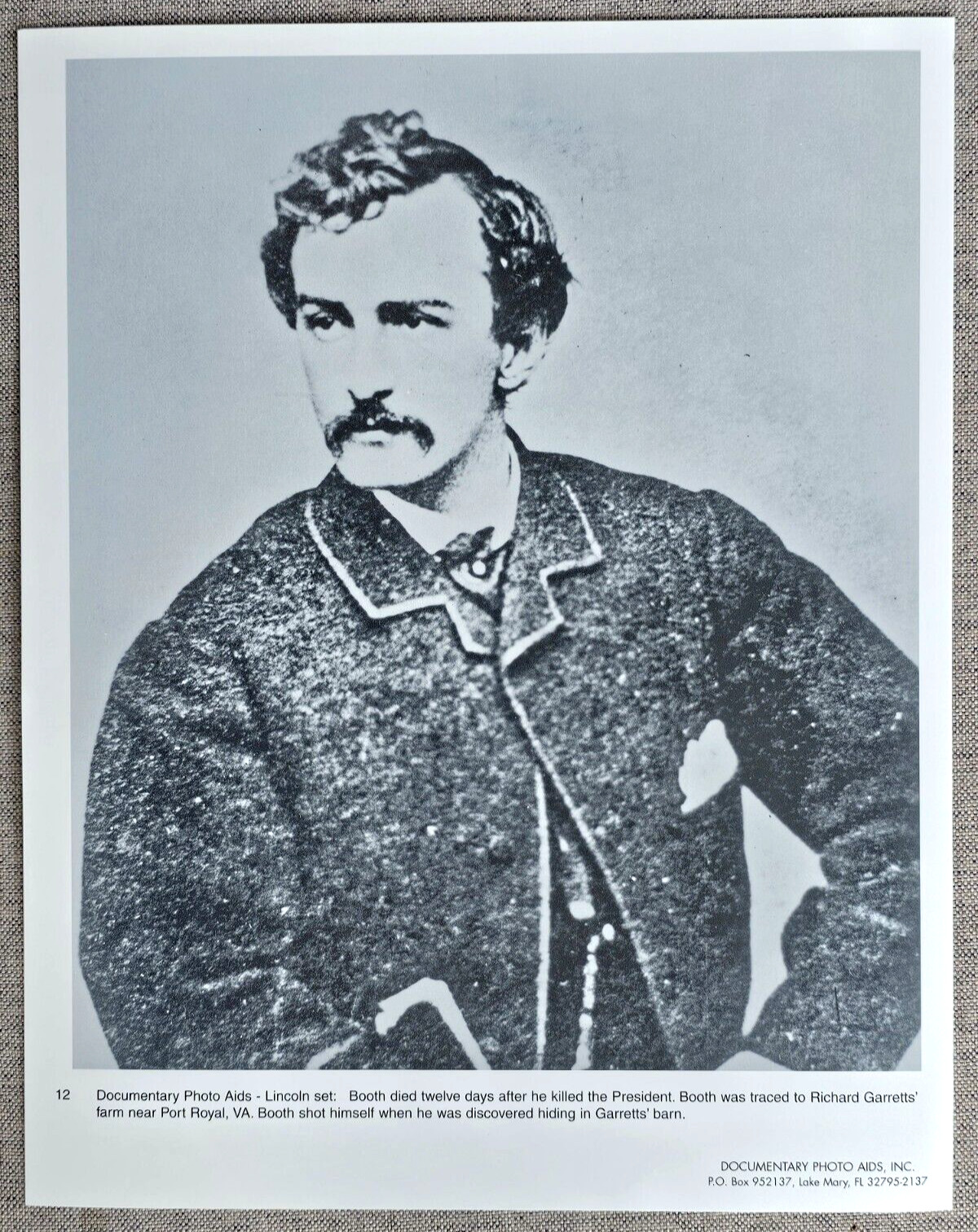 11X14 PHOTO PORTRAIT OF JOHN WILKES BOOTH PRESIDENT ABRAHAM LINCOLN\'S ASSASSIN