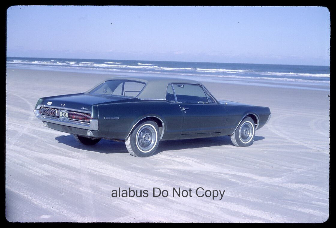 Orig 1968 35mm SLIDE Rear/Side View of 60's Mercury Cougar on Beach FL