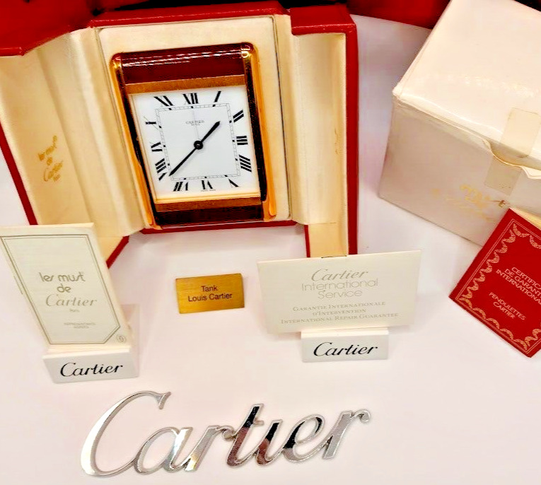 *** Cartier Tank Alarm Clock Maroon serviced Complete with All boxes papers ***
