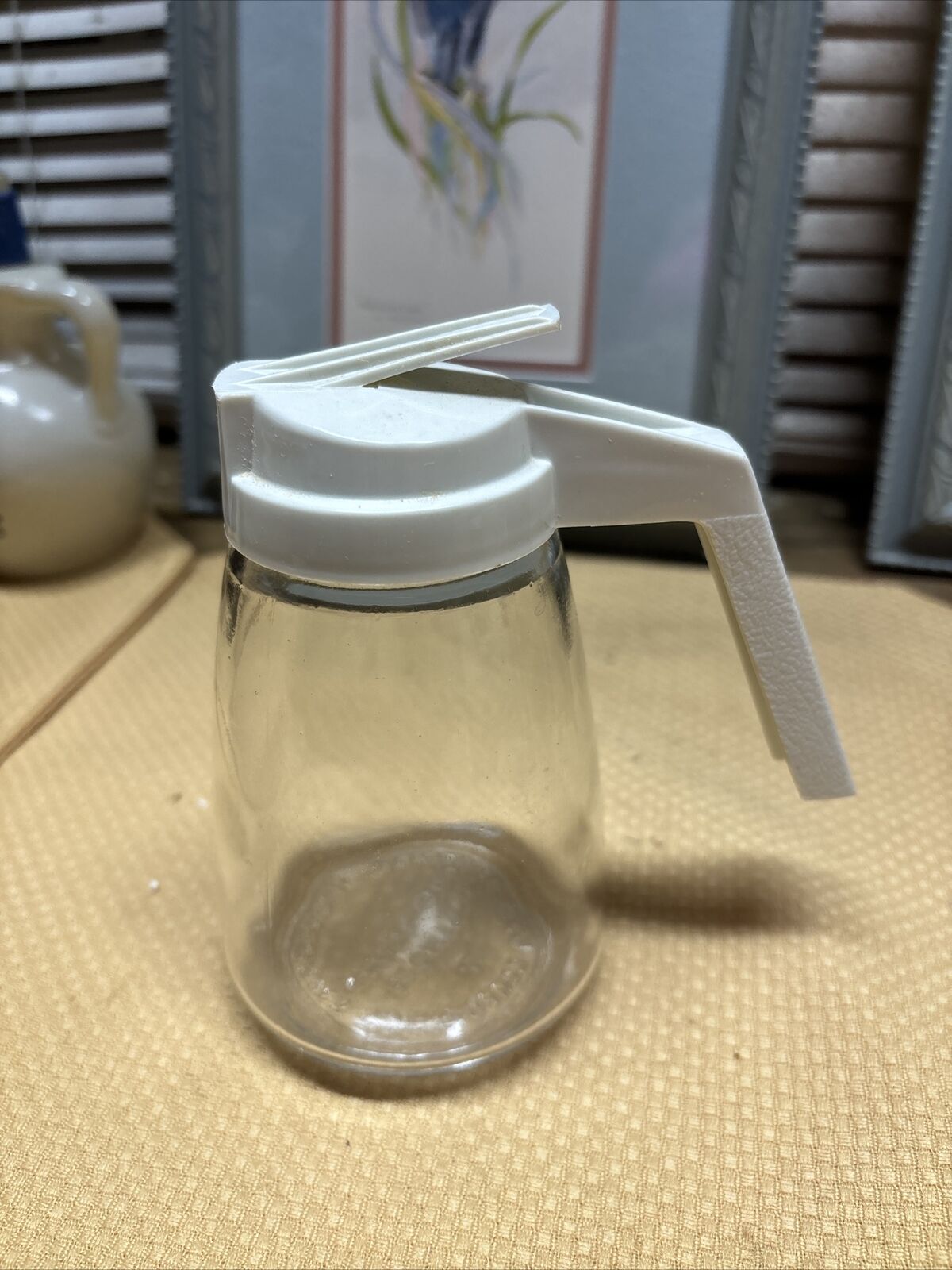 Vintage 1970s Glass Syrup Dispenser Jar Cream Color Federal Housewares