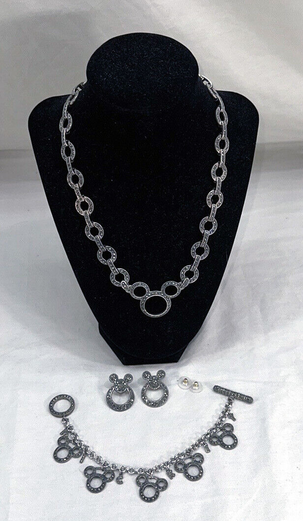 Judith Jack Disney Sterling Mickey Mouse Marcasite Set Necklace Bracelet Earring