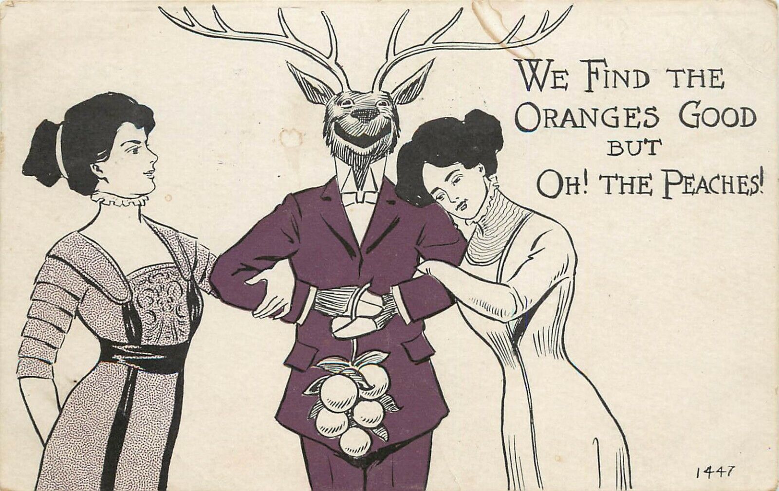 1909 Postcard Fraternal Dressed Elk Likes California Oranges but Oh the Peaches
