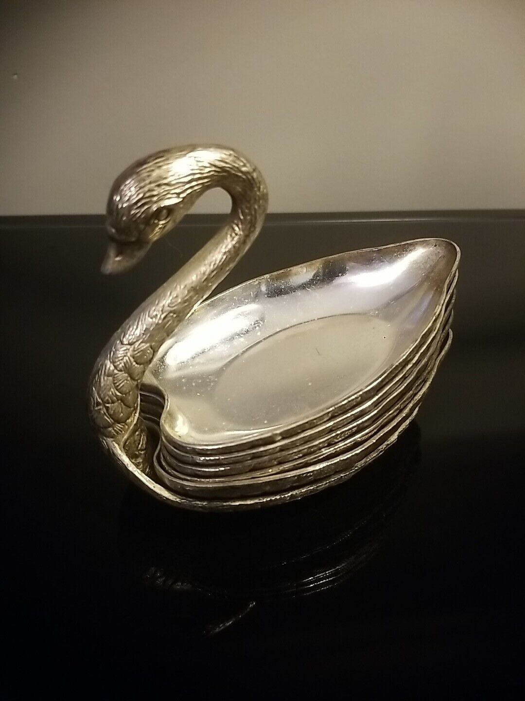 Vintage Silver Plated Swan Nesting Bowls Set of 6 Feather Candy Trays