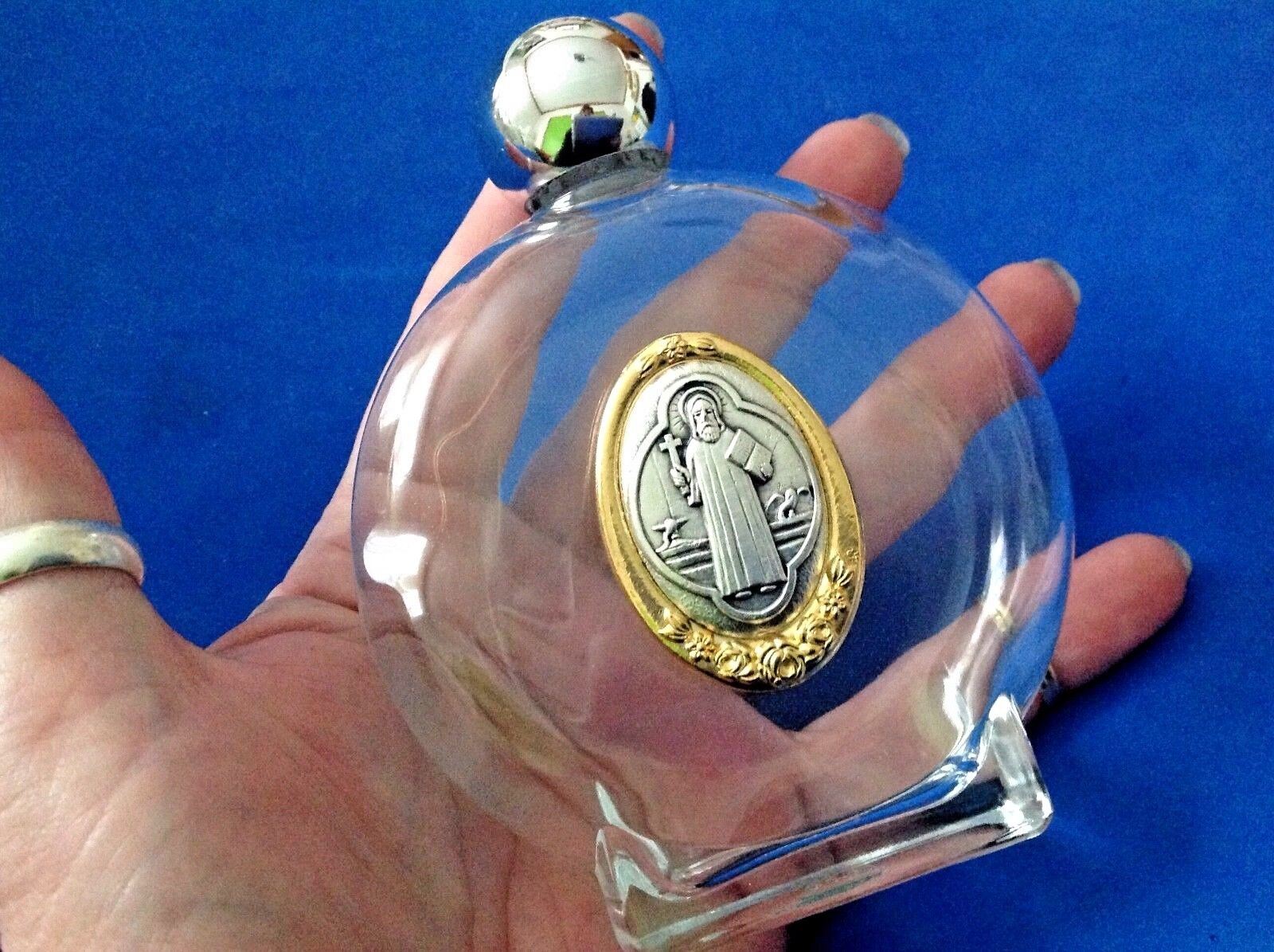 LG HOLY WATER Glass Bottle Saint St BENEDICT Protection Saint Medal 4oz Empty