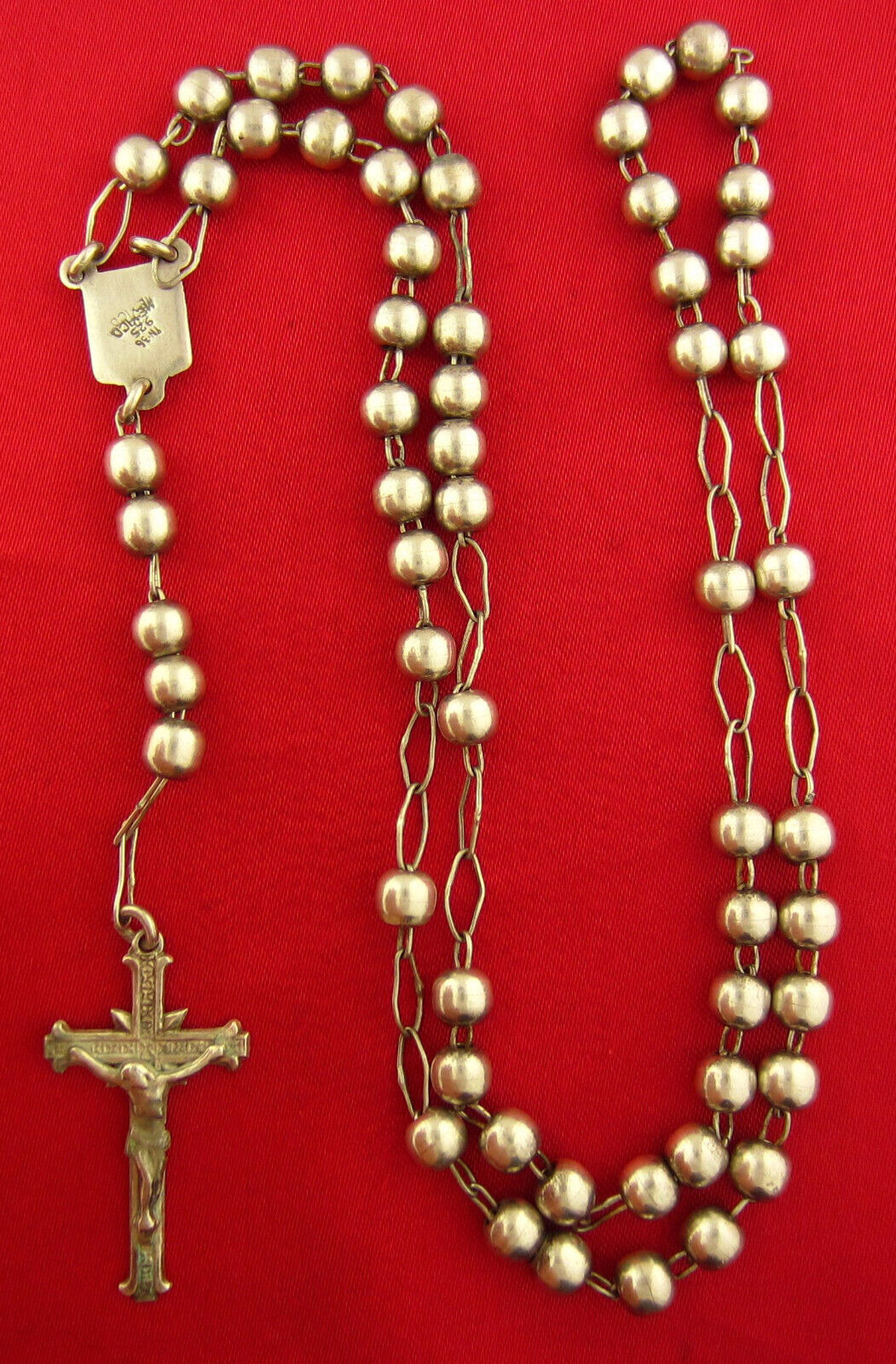 Vintage STERLING ROSARY STERLING BEADS CENTER CRUCIFIX Mexico .925 TN-36 Rosary