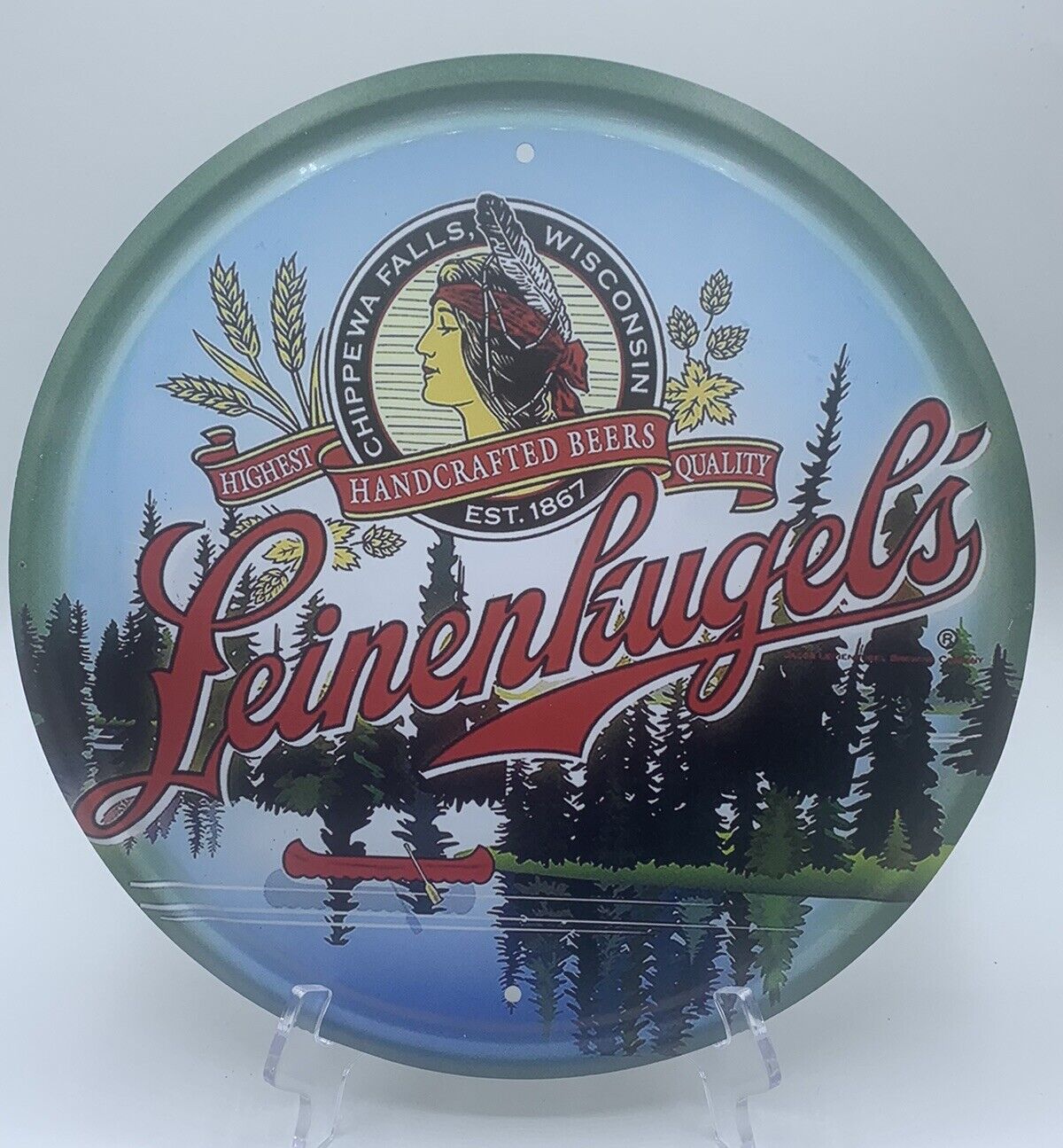Chippewa Falls Wisconsin Leinenkugel’s Handcrafted Beers Circle Aluminum Sign