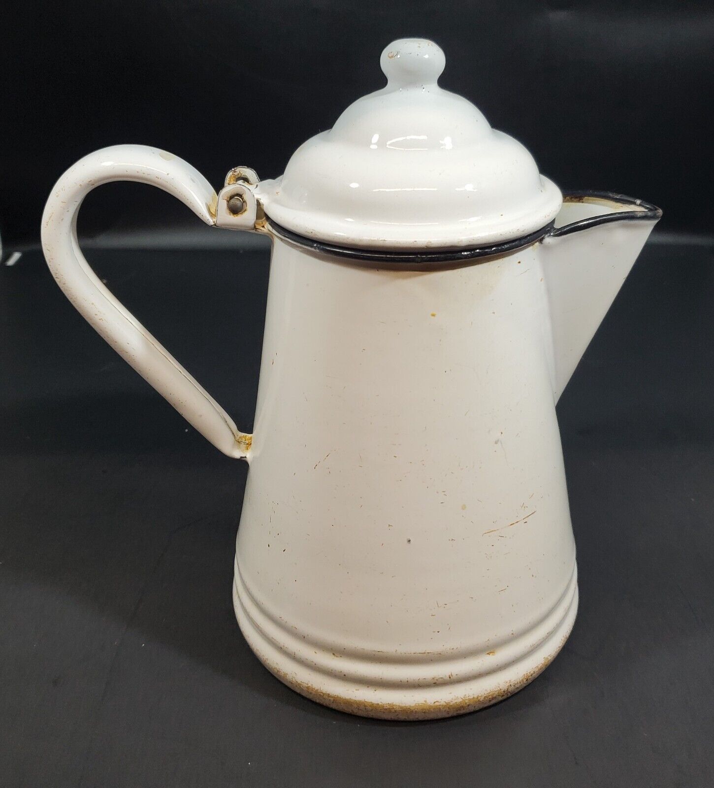 Vintage Coffee/Tea Kettle White/Black Enamel 1950\'s Rustic Decor