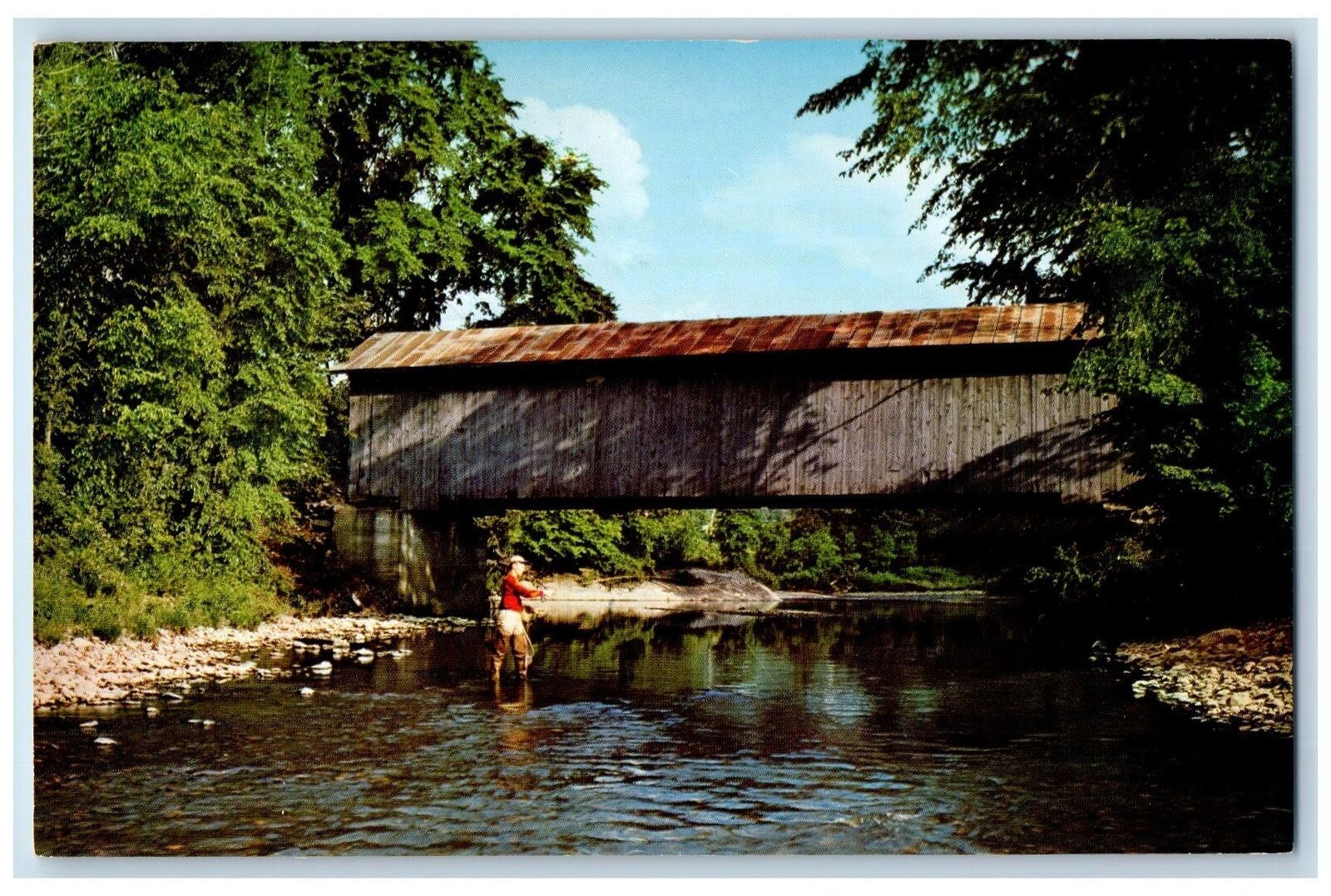 c1960\'s Covered Bridge Scene Adirondacks Mountains NY Unposted Vintage Postcard
