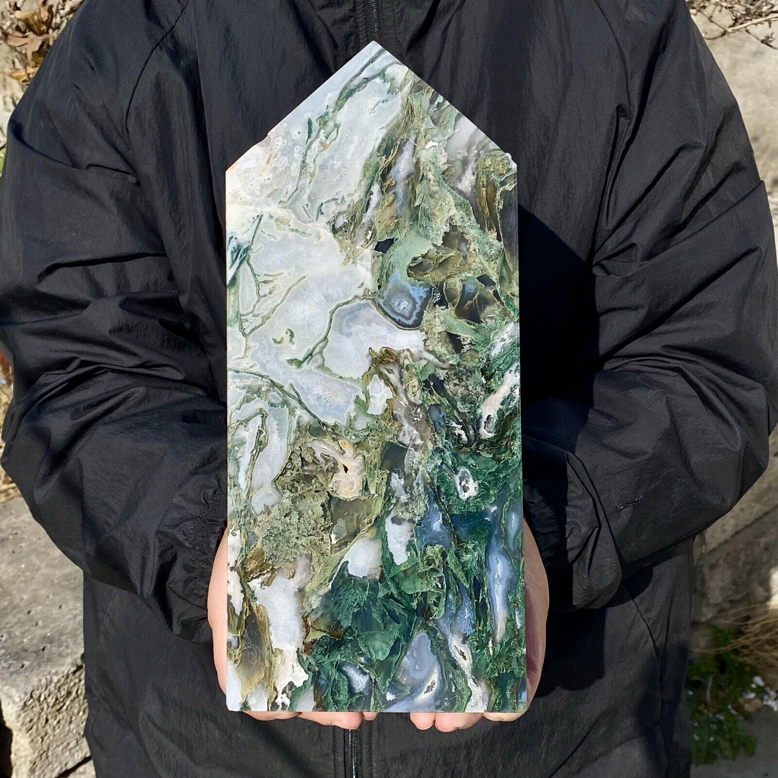 6.3LB Natural green moss agate quartz obelisk crystal aura healing