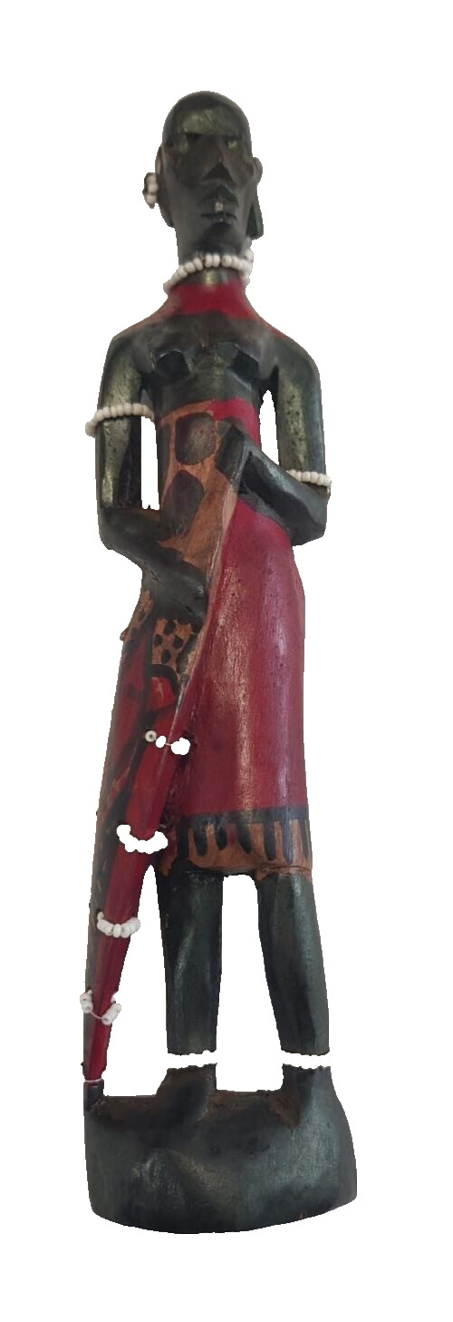 African Art - Maasai Warrior Hand Carved Wood Statue Sculpture 9.5'' A3