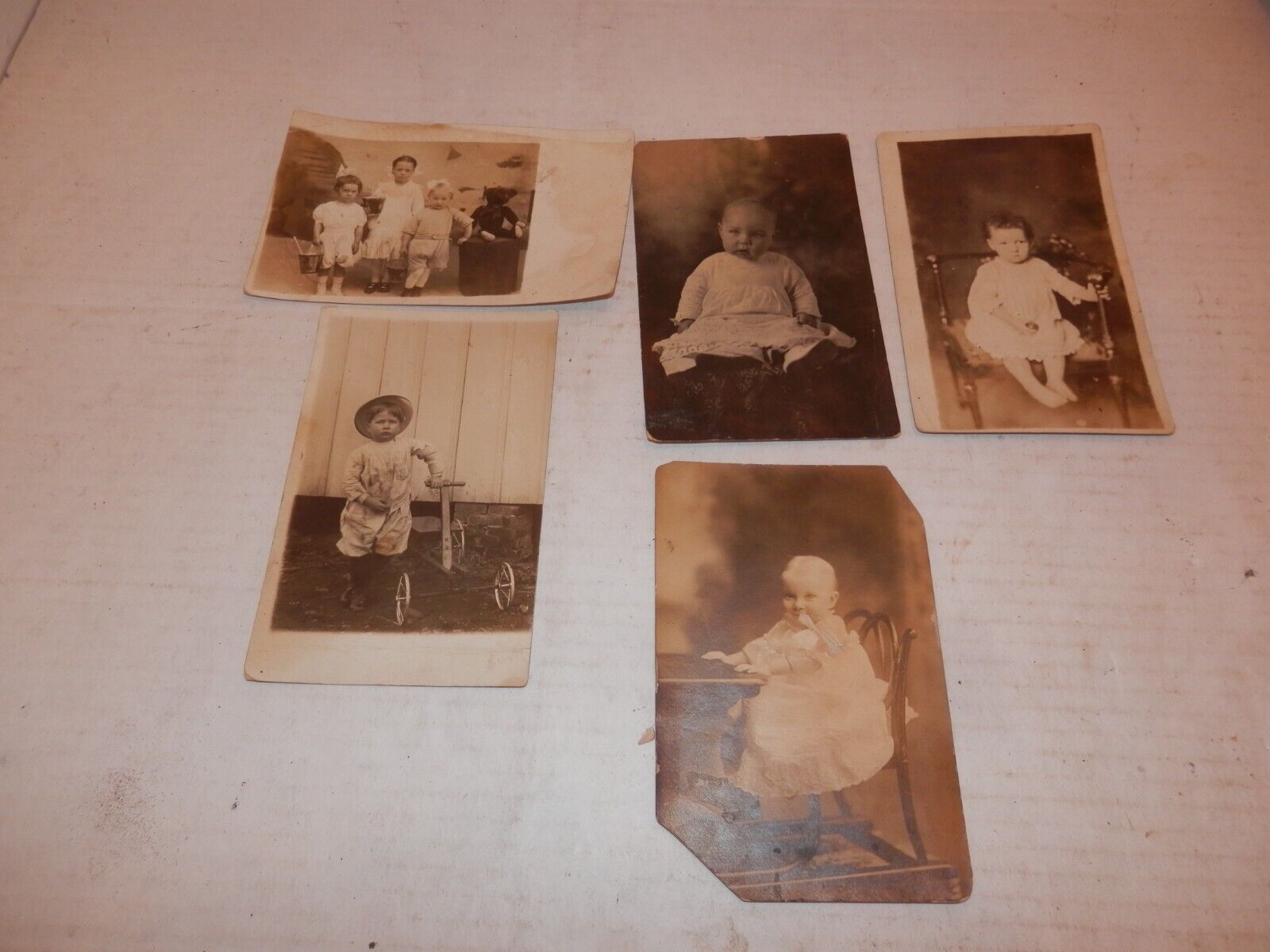 5 vintage postcard family photos all babies 1900 to 1917