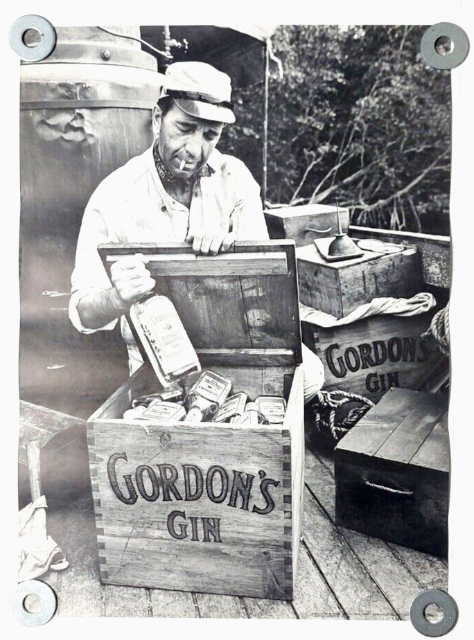 Humphrey Bogart Gordons Gin VTG Promo Poster NEVER HUNG African Queen 1981