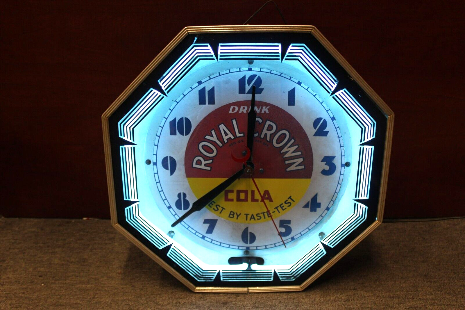 1940\'s Royal Crown Cola Art Deco Octagon Advertising Neon Clock by Neon Products