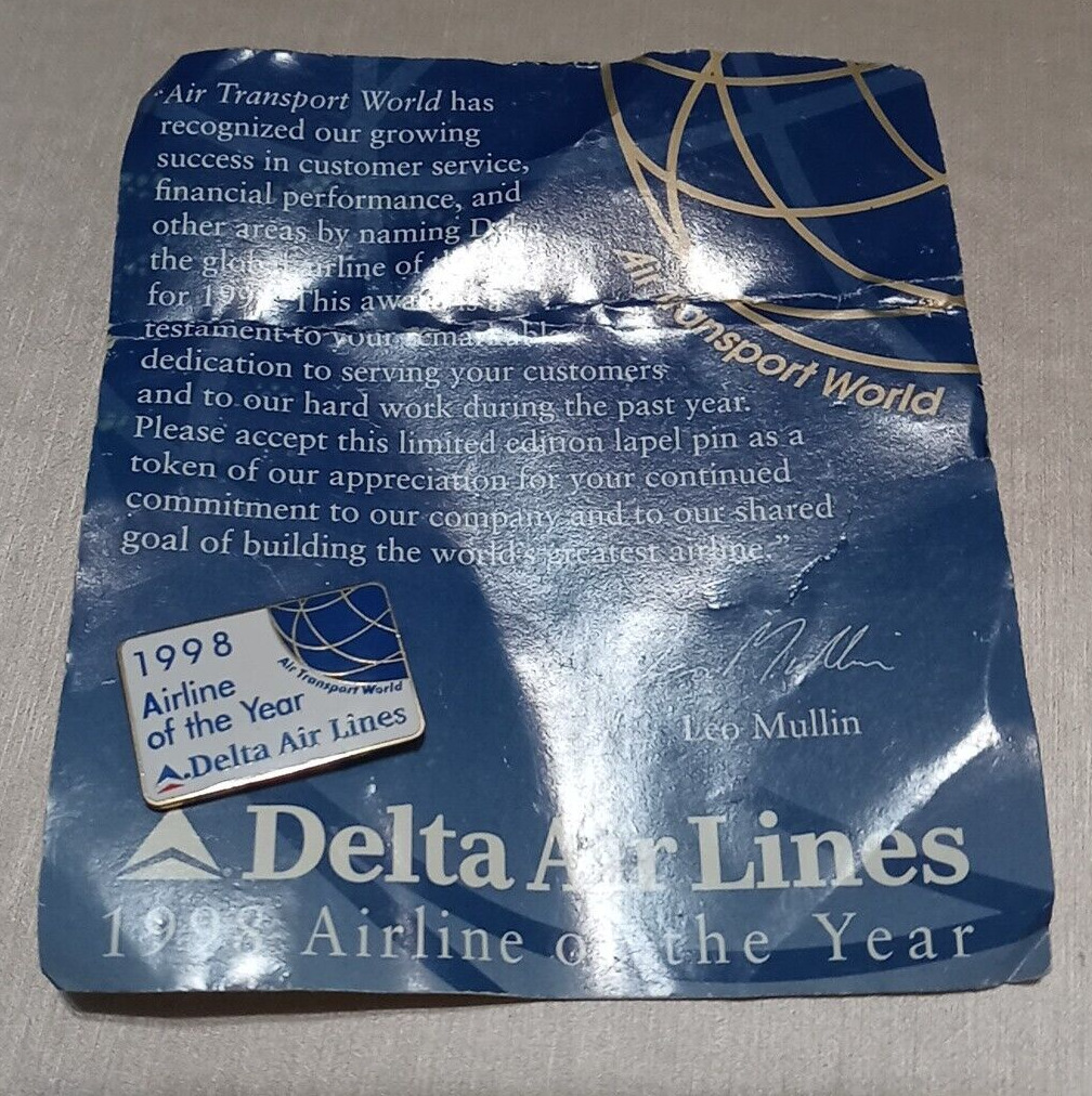 Vintage Delta Air Lines 1998 Airline Of The Year Enamel Lapel Pin Collectable