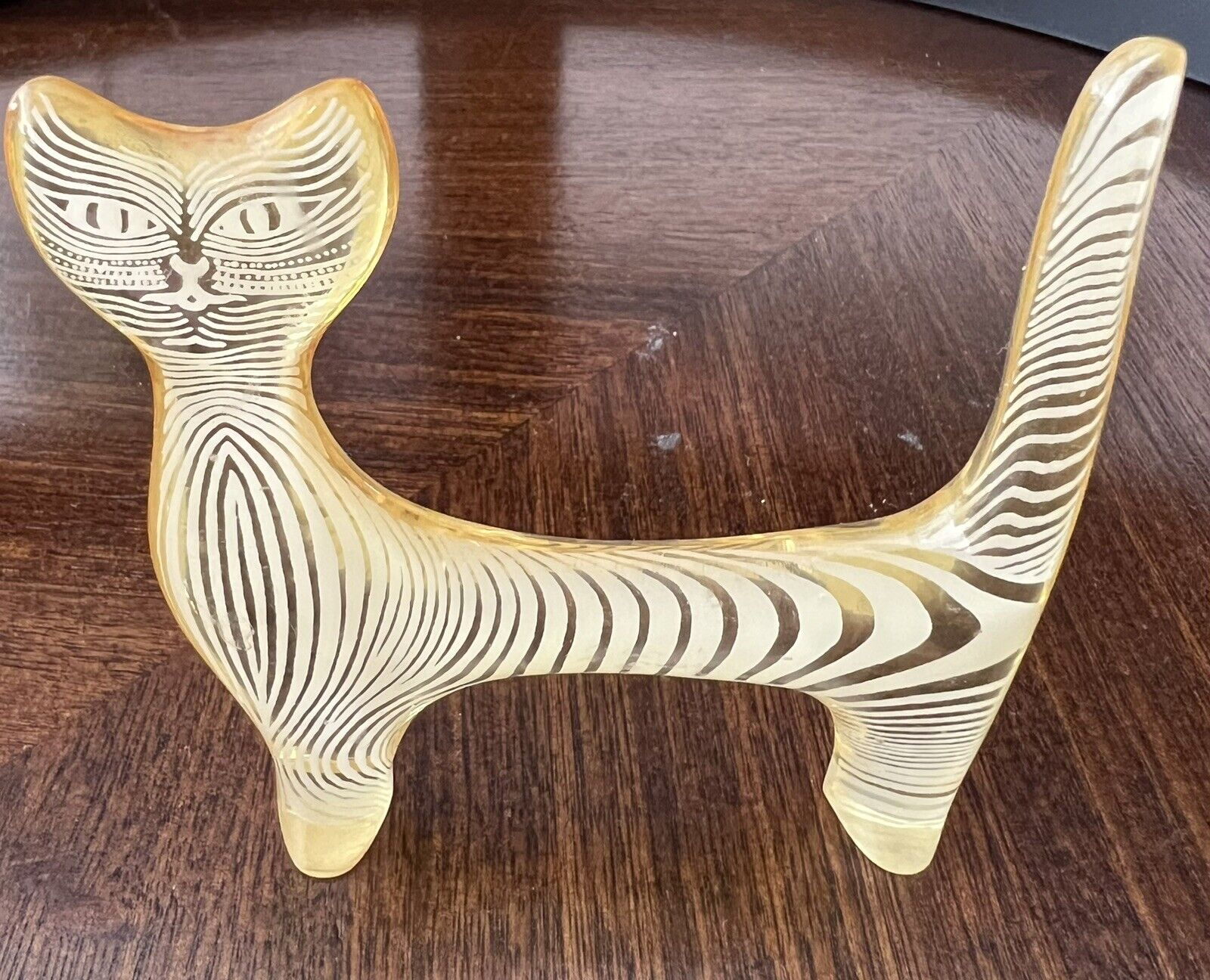Vintage Abraham Polatnik Art Lucite Yellow Strip Cat Sculpture