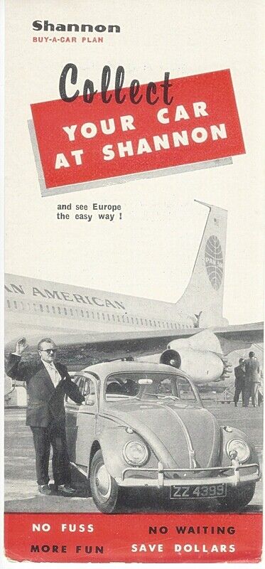 Shannon Free Airport Ireland 1959 Tourist Car Purchase Brochure VW Bug & Prices
