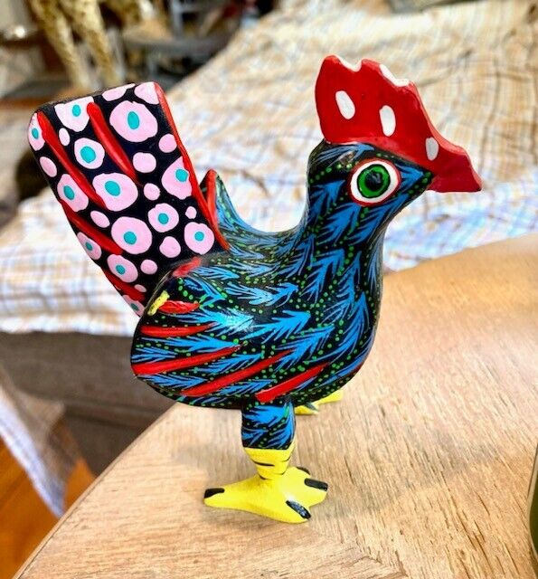 Oaxacan Alebrije Rooster Handcrafted Folk Art Wood Carving Signed by A H Melchor