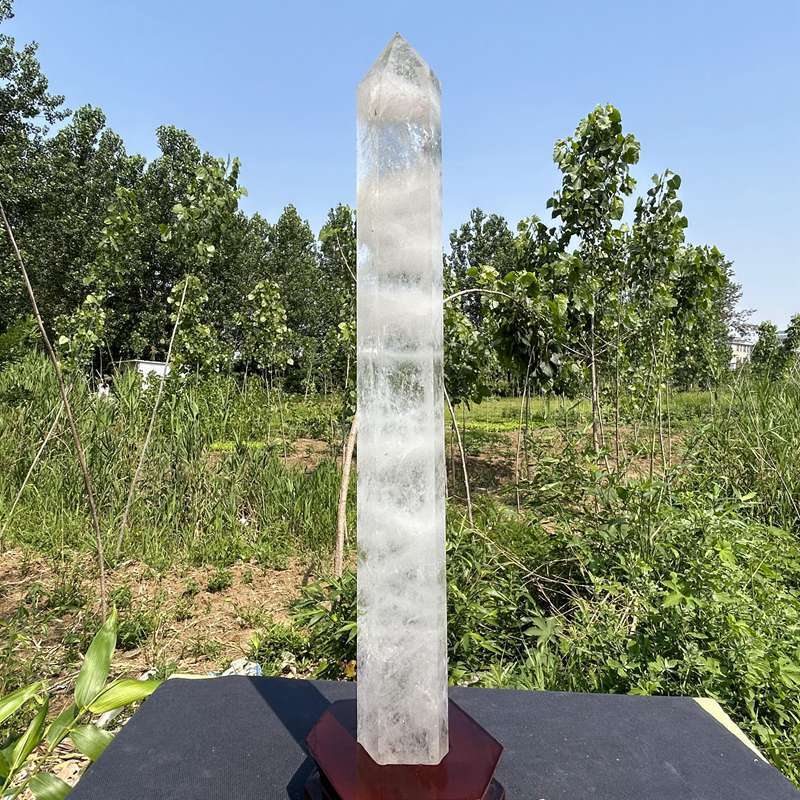 8.88lb Natural Clear Quartz Obelisk Energy Cystal Point Wand Tower Decor + Stand