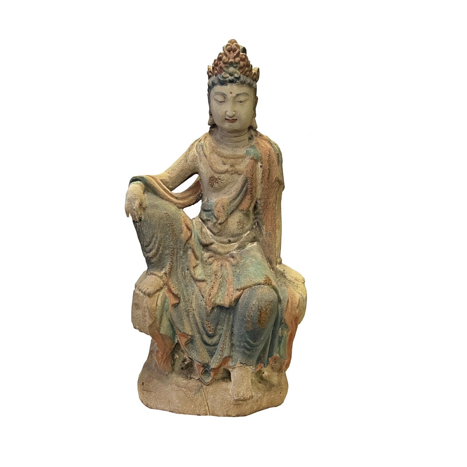 Rustic Wood Sitting Bodhisattva Kwan Yin Tara Buddha Statue ws2751