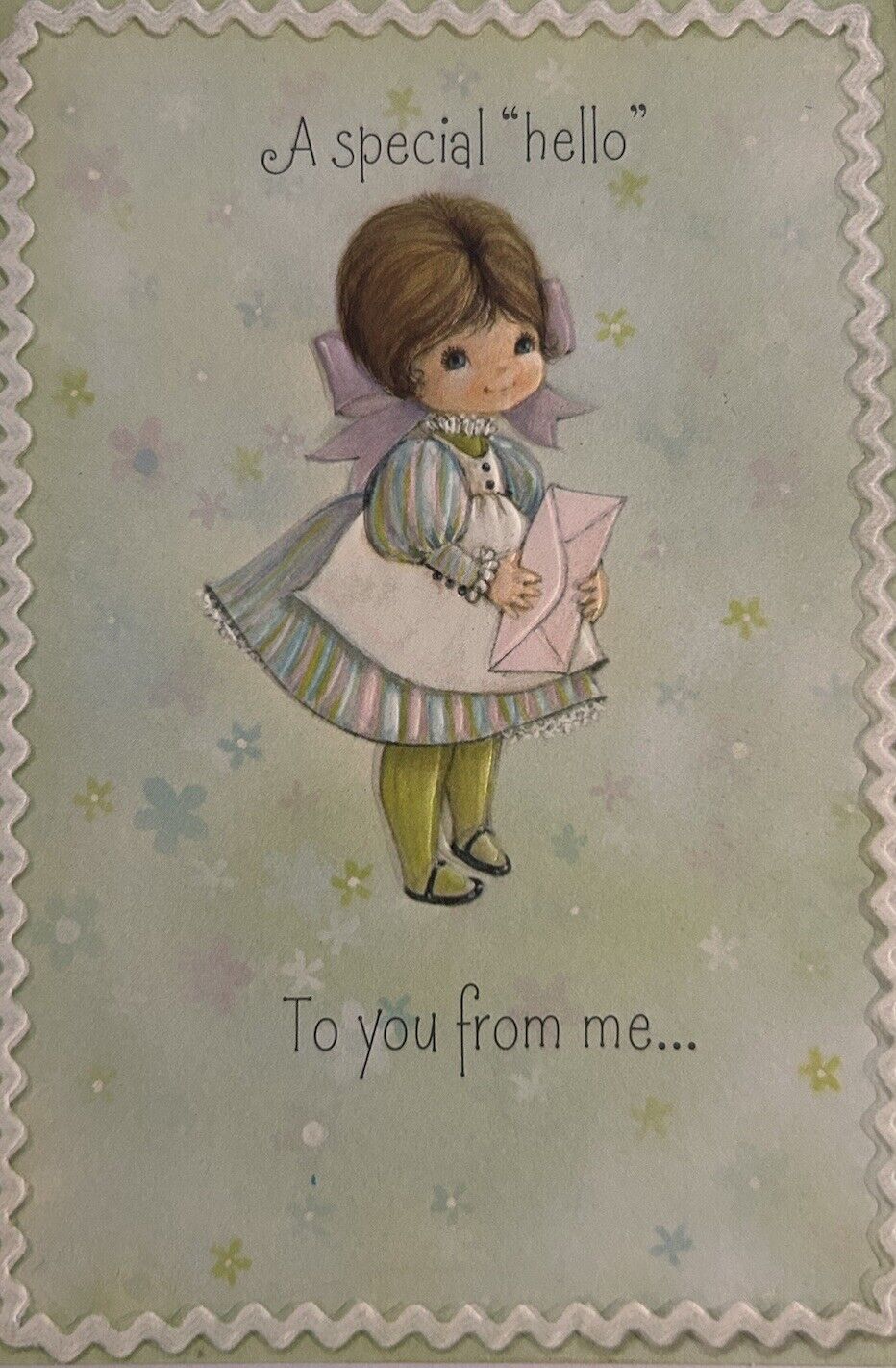 Vintage Greeting Card Girl Hello Just Because Hallmark Charmers Envelope