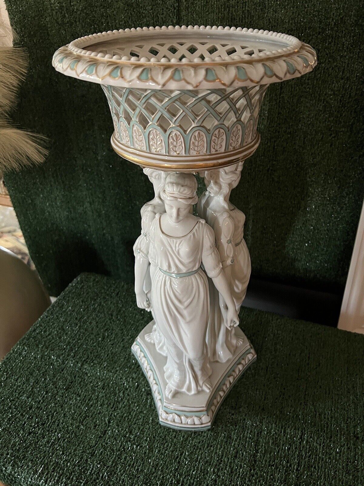 Antique The Three Graces Compote Porcelain Centerpiece Figure 