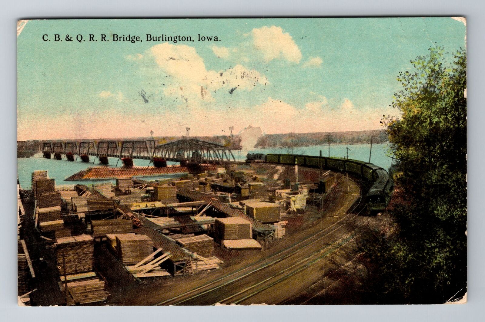 Burlington IA-Iowa, CB & QRR Bridge, Antique, Vintage c1912 Souvenir Postcard