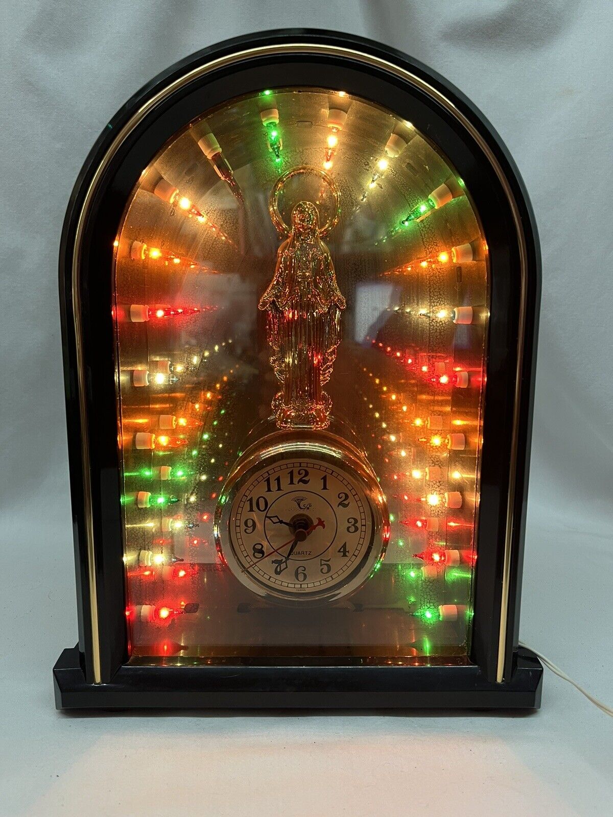 Vintage Infinity Mirror Clock Blessed Mother Virgin Mary Works