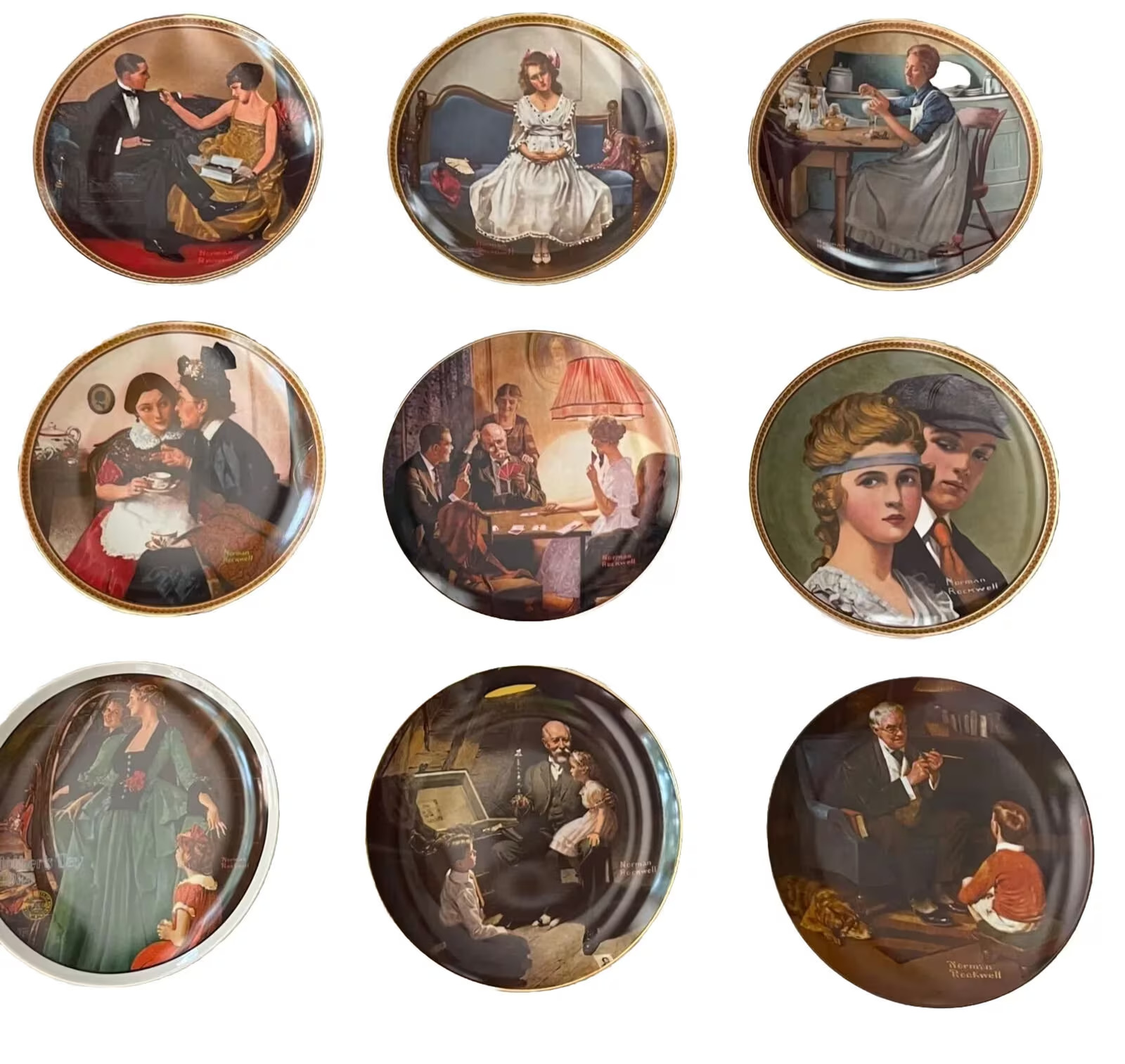 Norman Rockwell Collector Limited Edition Plates Set of 14 W/Certificatications