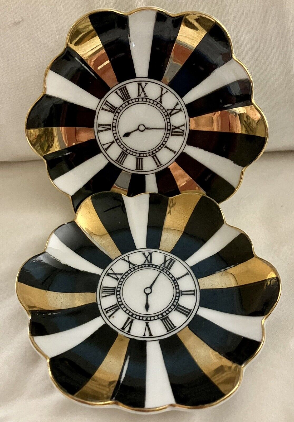 2 RARE Fornasetti for Bergdorf Goodman Porcelain Trinket Dishes with Clock Motif