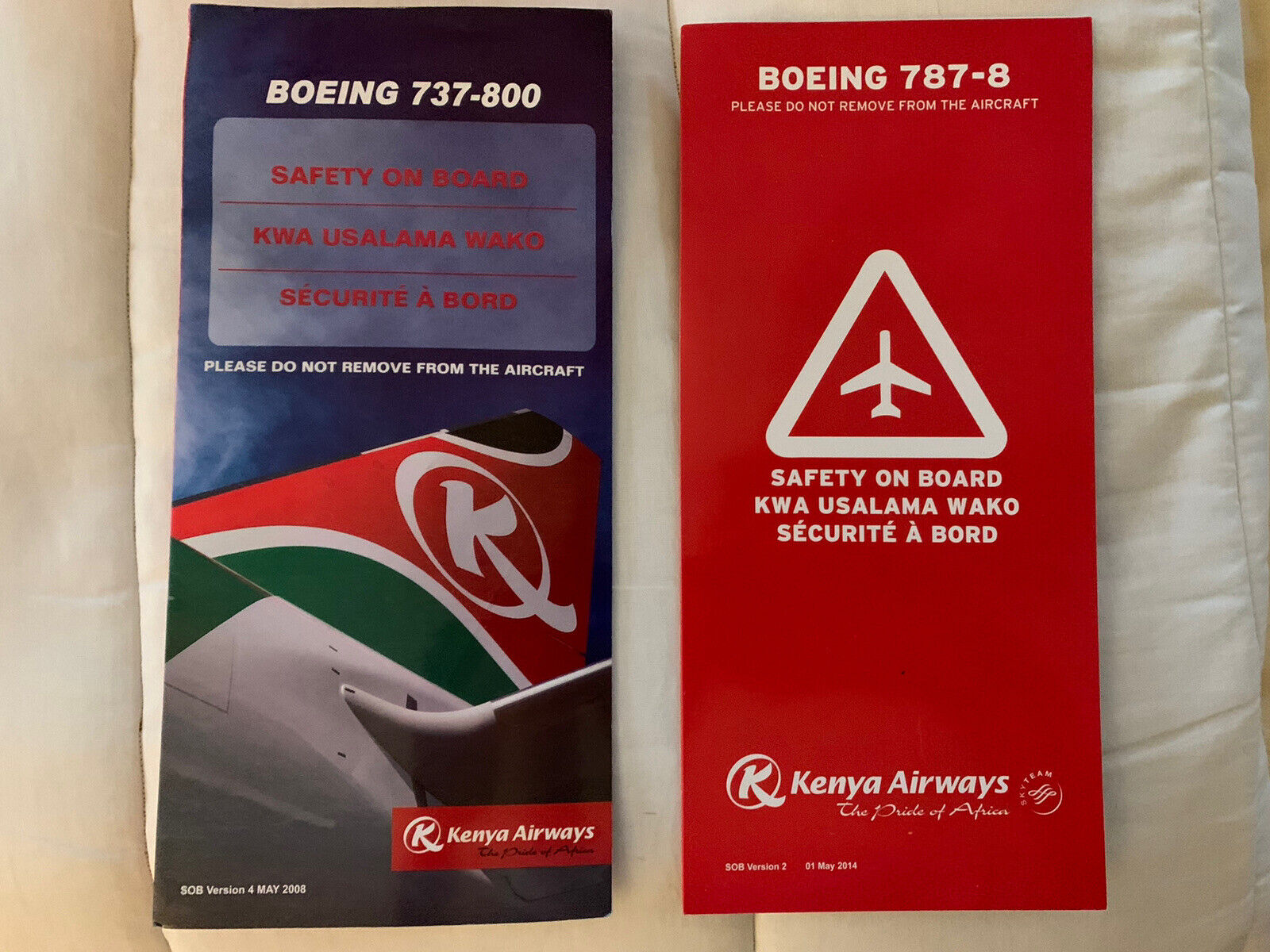 Kenya Airways Safety Cards Boeing 737-800 + 787-8 Dreamliner SkyTeam Airlines