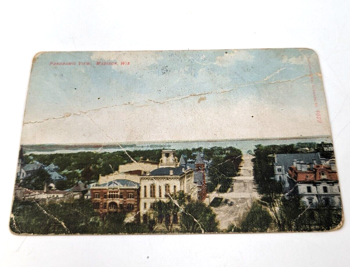 Antique 1911 Color Art Drawn Photo Panoramic Post Card 4023 Madison, Wis WI #1D