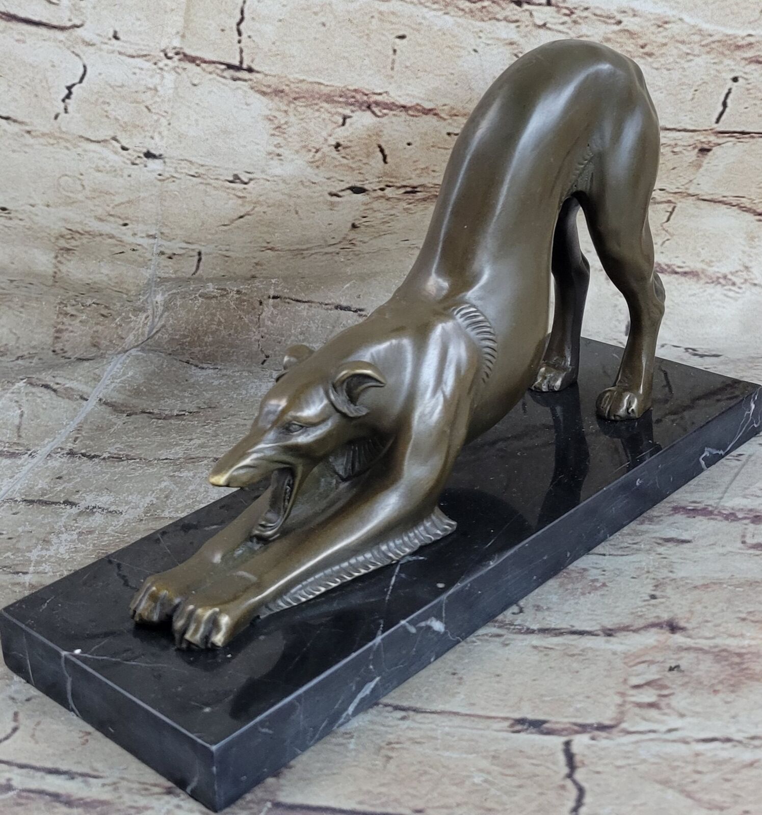 Greyhound or Saluki Racing Dog Bronze Statue Sculpture Figure on Marble Base 6\